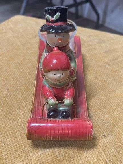 GLASS SNOWMEN SLEIGH CANDLE HOLDER image