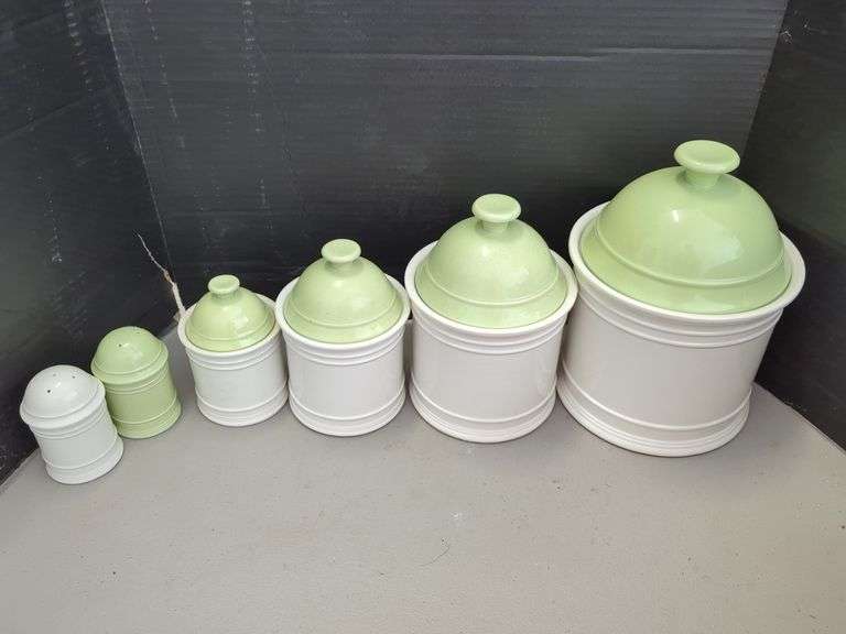White Ceramic Kitchen Canisters with Lids image