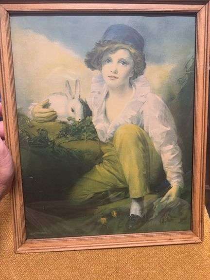 1925 PICTURE OF THE PAINTING BOY AND RABBIT BY SIR HENRY RAYBORN image