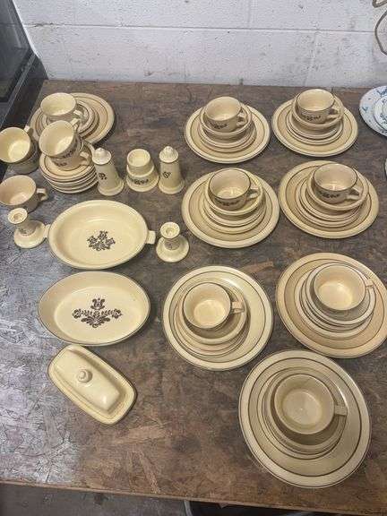58 PIECE VILLAGE PATTERN PFALTZGRAFF SET.  SOME PIECES HAVE SMALL CHIPS image