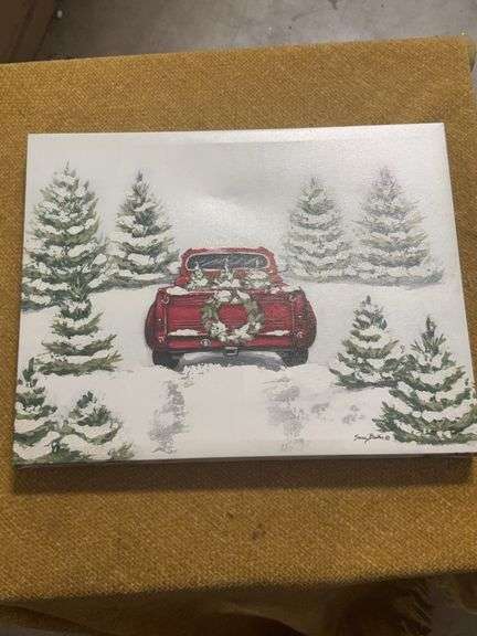 CHRISTMAS PICTURE.  TRUCK AND TREES image