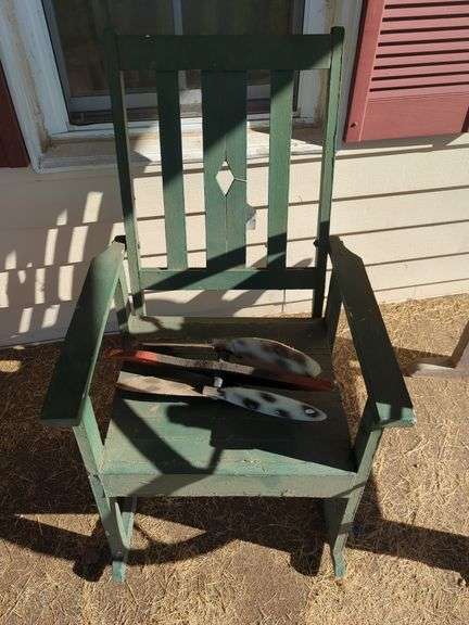 Green Painted Rocking Chair with Wind Mill