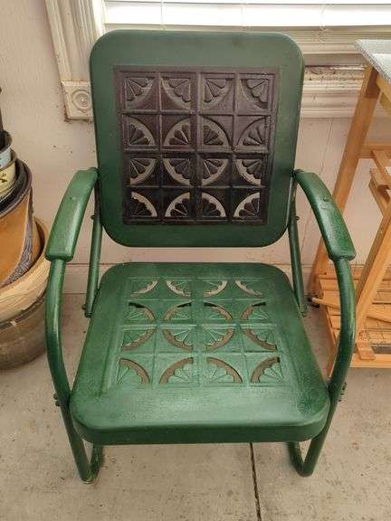 Green Metal Outdoor Chair with Armrests image