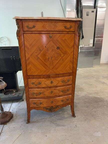 Inlaid Wood Secretary Desk with Marble Top image
