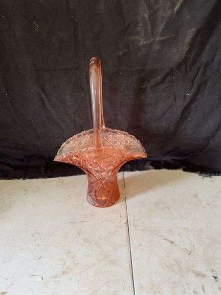 Pink Glass Basket with Handle