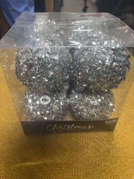 NEW IN THE BOX SHATTERPROOF 8 SILVER ORNAMENTS image