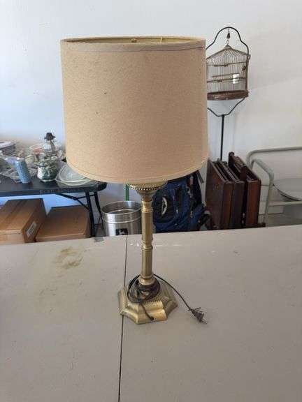 Brass Table Lamp with Tan Shade image