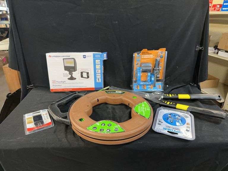 Lithonia Floodlight, Southwire Fish Tape, Door Lock Installation Kit, and More