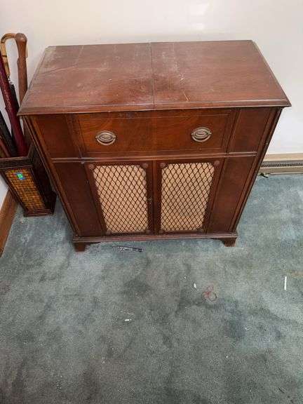 Wood Cabinet with Radio and Record Player