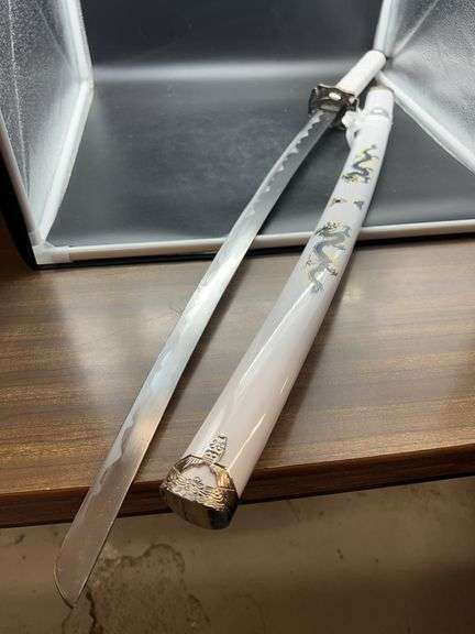 White Dragon Katana Sword with Scabbard image