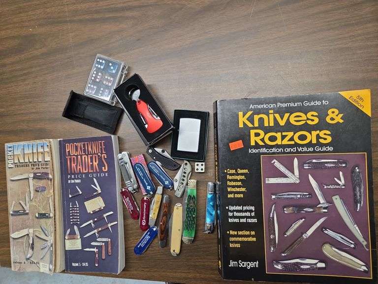 Pocket Knives with Guide Books and Zippo Lighter