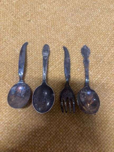 3 SMALL OLD SPOONS AND ONE SMALL FORK image