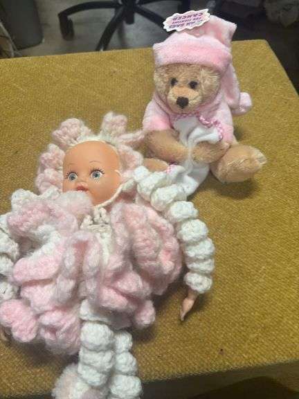 CROCHETED DOLL AND CANCER TEDDY BEAR image