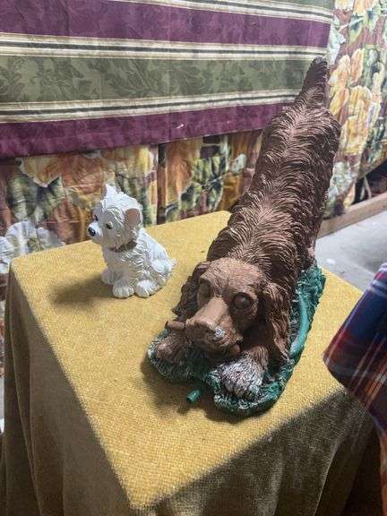 TWO DOGS.  ONE CERAMIC AND ONE CONCRETE FOUNTAIN image