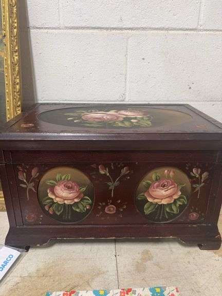 WOODEN PAINTED BOX.  LITTLE DAMAGE image