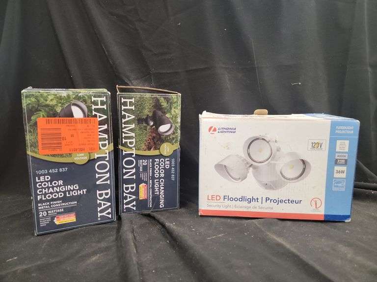 Lithonia Lighting 120V LED Floodlight and Two Hampton Bay LED Color Changing Flood Lights image