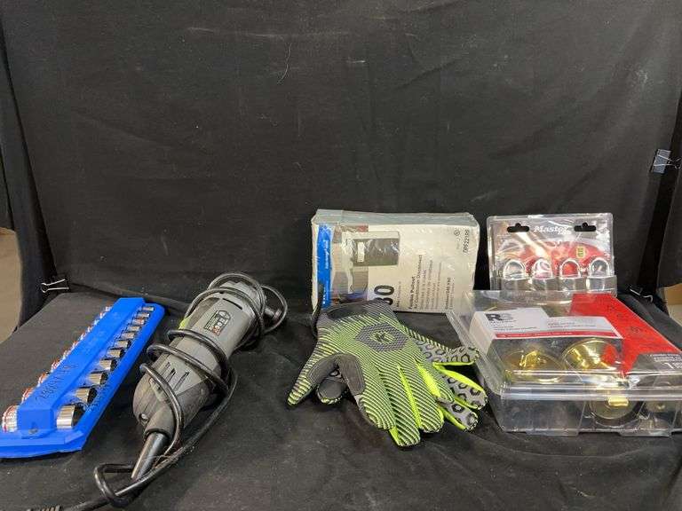 Assorted Tools and Hardware: Master Lock 141Q, Kobalt Sockets, and More