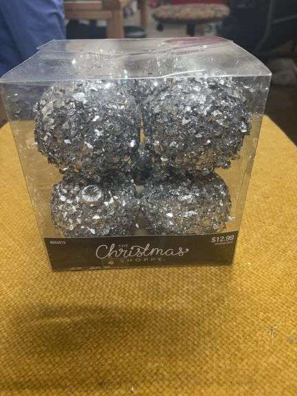 NEW IN THE BOX 8 SHATTERPROOF SILVER ORNAMENTS image