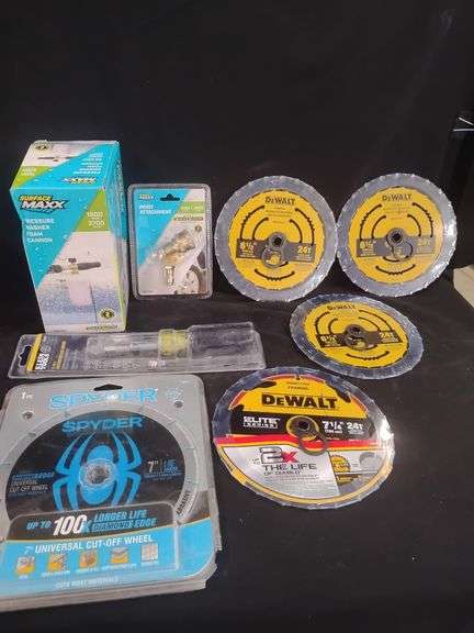 DeWalt Saw Blades, Klein Screwdriver, Spyder Cut-Off Wheel, and Surface Maxx Attachments