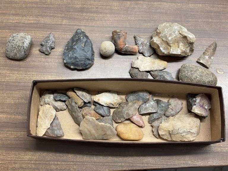 Collection of Assorted Stone Tools, Arrowheads, and Clay Pipe image
