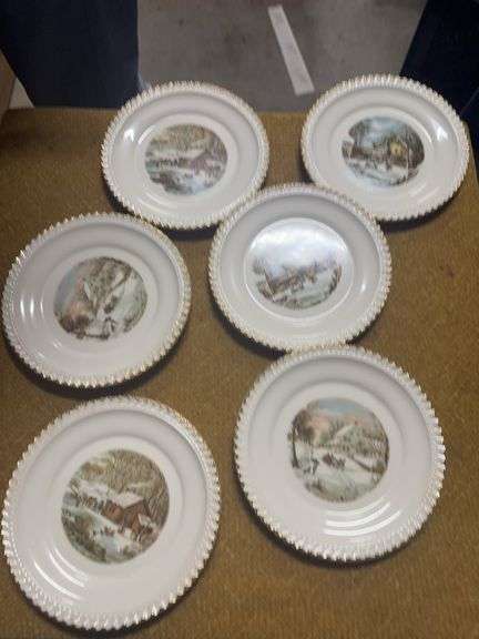 CURRIER AND IVES DIFFERENT SCENES WALL HANGING PLATES image