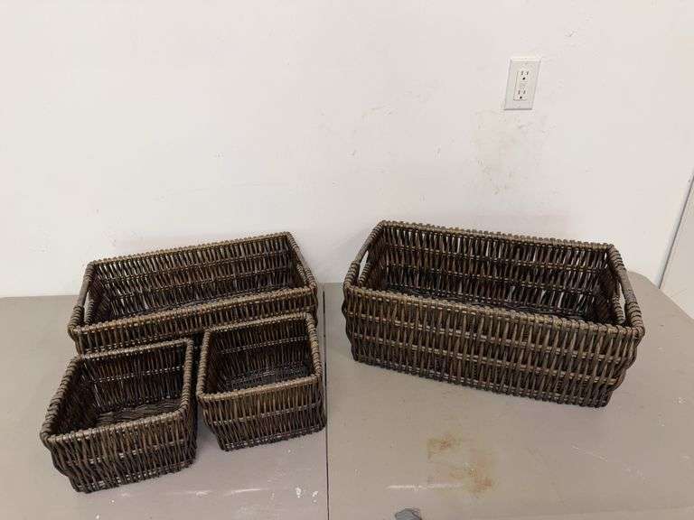 Four Brown Wicker Storage Baskets image