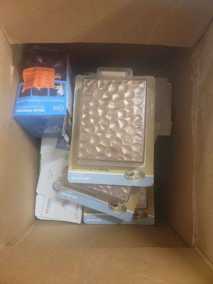 Box Lot of Solar Powered Spot Lights and Wireless Doorbells image