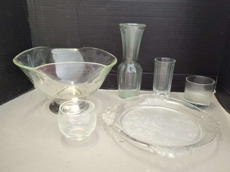 Assorted Glassware Collection - Bowl, Vase, Plate & Glasses image