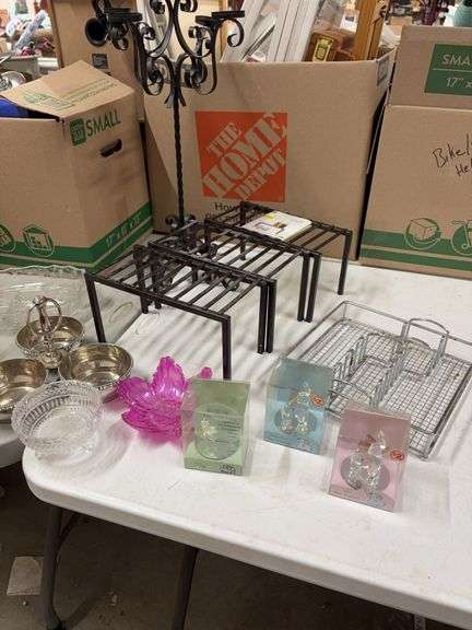 CANDLE HOLDER- GLASS BOWLS- 3- SMALL STORAGE SHELVES - ETC.- image