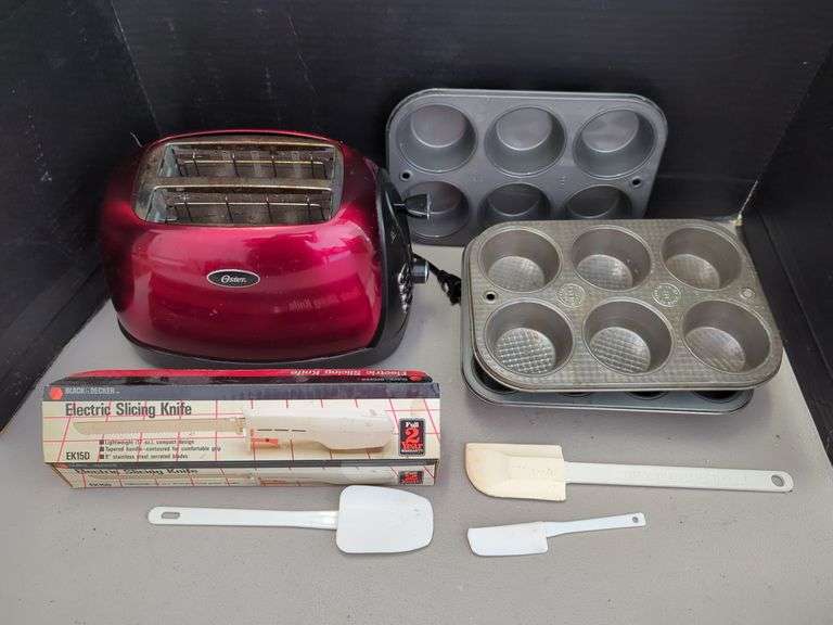 Kitchen Appliance and Utensil: Toaster, Knife, Bakeware, and Spatulas image