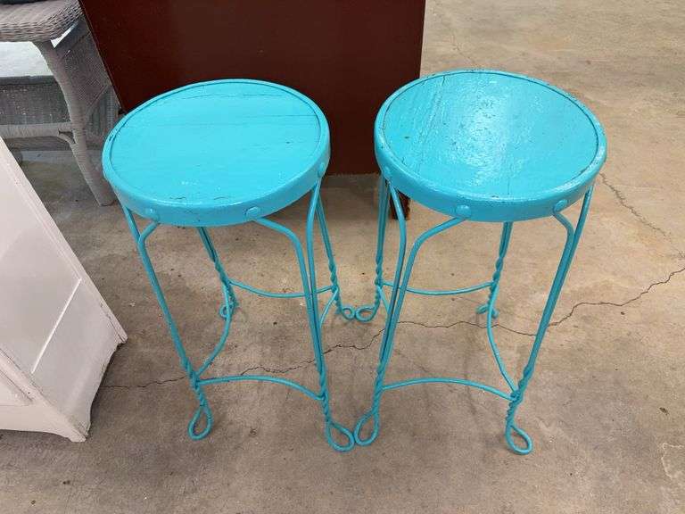 Pair of Turquoise Metal Frame Stools image