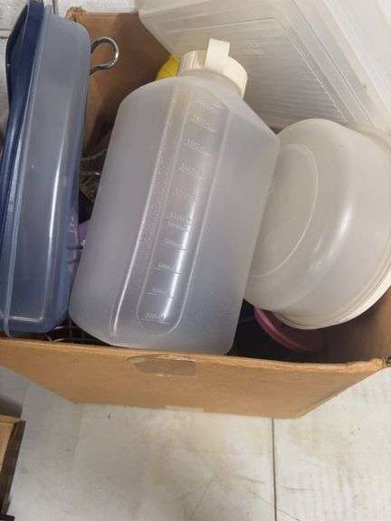 BOX OF PLASTIC MISC CONTAINERS image