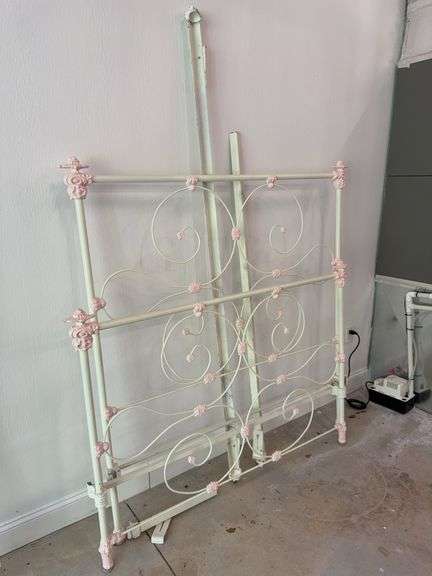 Ornate Metal Bed Frame with Pink Floral Accents image