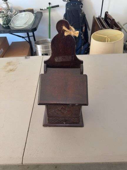 Hanging Wooden Box with Carved Detail and Drawer image