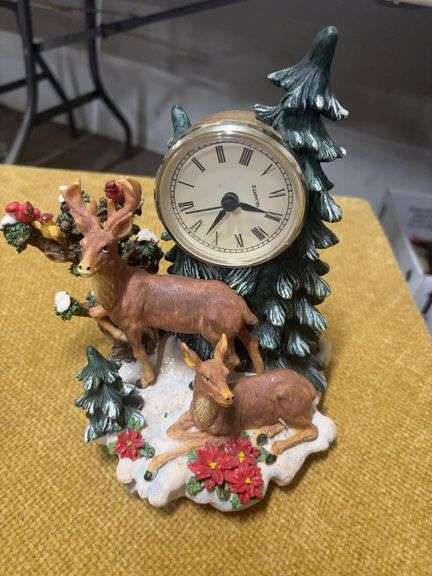 CHRISTMAS CLOCK.  ONE ANTELER BROKEN image