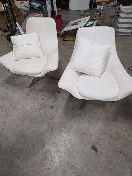 2 WHITE SWIVEL CHAIRS - HAS PICK SPOTS - 15 INCHES FLOOR TO SEAT image