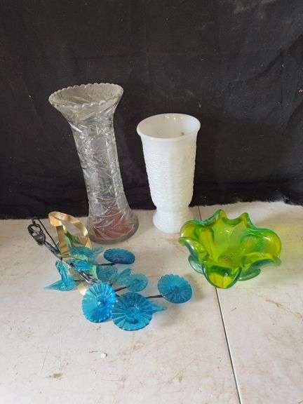 Glass Vases and Decorative Floral Piece