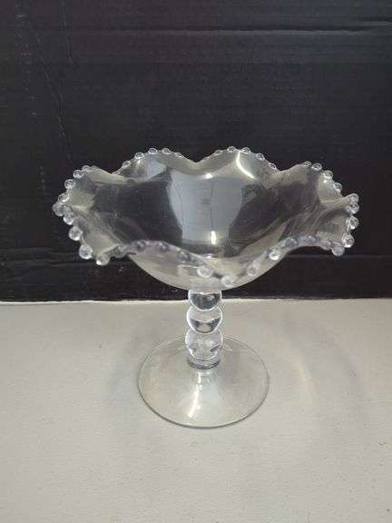 Clear Glass Bowl with Beaded Edge and Pedestal Base image