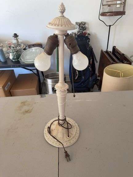 Ivory-Colored Table Lamp with Dual Sockets image