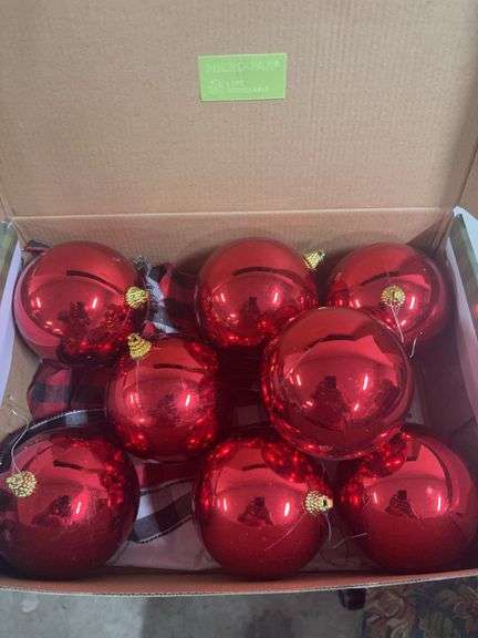 BOX OF RED CHRISTMAS ORNAMENTS image