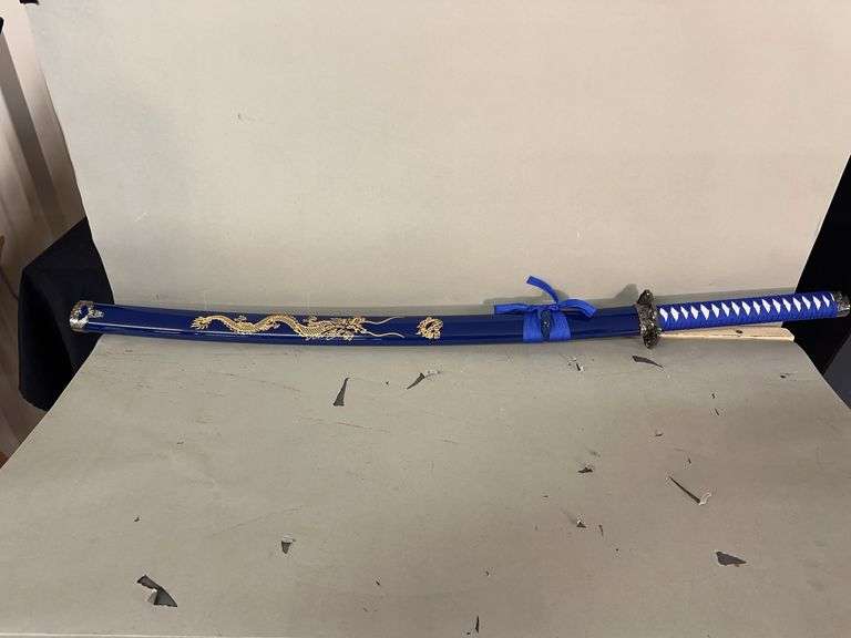 Blue Katana Sword with Dragon Design image