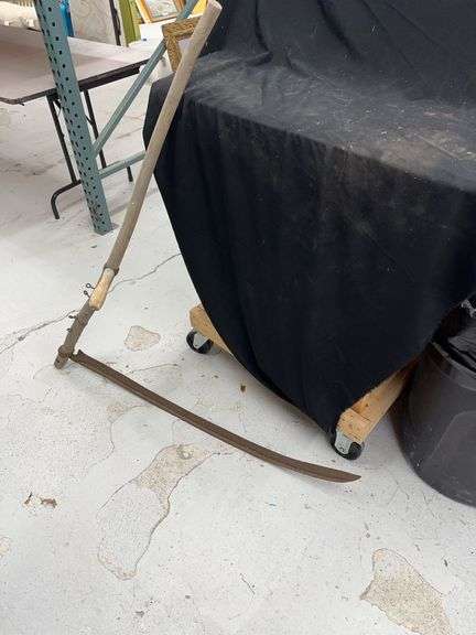 Long Handled Grass Scythe with Wooden Handle image