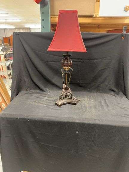 Decorative Table Lamp with Red Shade image