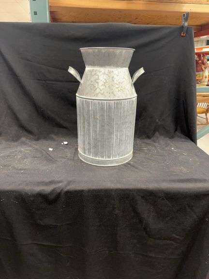 Galvanized Metal Milk Can and Two Wooden Candlestick Holders image