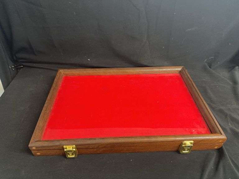 Wood Box with Red Interior and Hinged Glass Top image