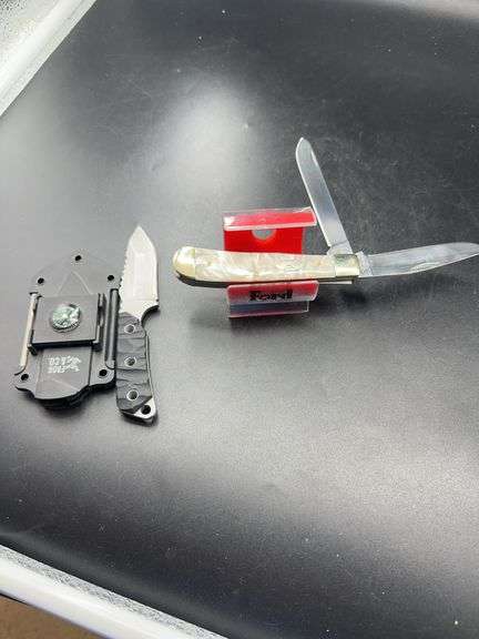 Carolina and Trouble Stone Creek Pocket Knives with SOG Fixed Blade Knife image