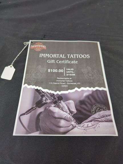 IMMORTAL TATTOO GIFT CERTIFICATE image