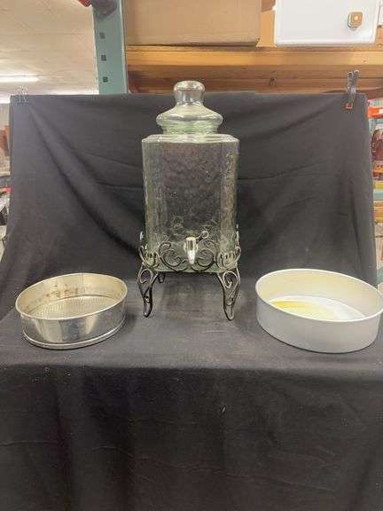 Glass Drink Dispenser on Metal Stand with Two Cake Pans image
