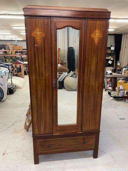 Inlaid Wood Wardrobe with Mirror image