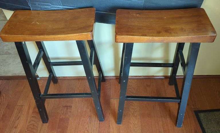 2 Wooden Seat Bar Stools image